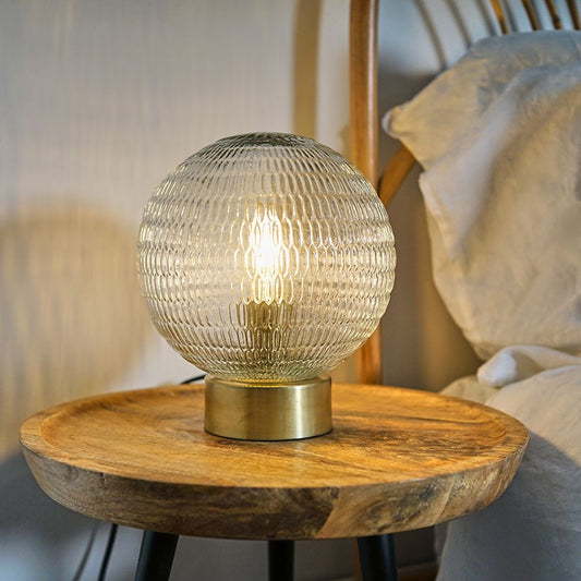Aurora Antique Brass Table Lamp with Textured Globe