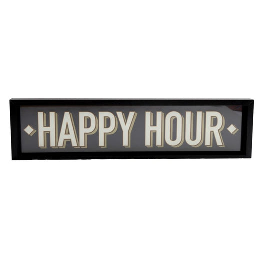 Black & Gold Happy Hour Glass Framed Sign | 50cm