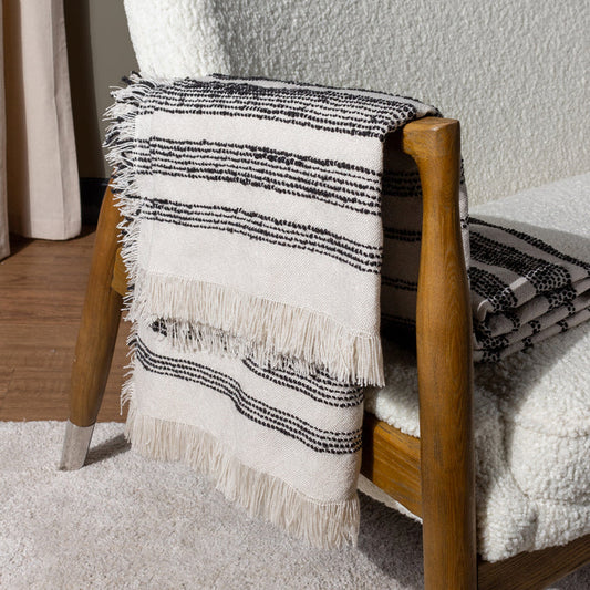 Jolie Woven Fringed Throw | Black & Natural
