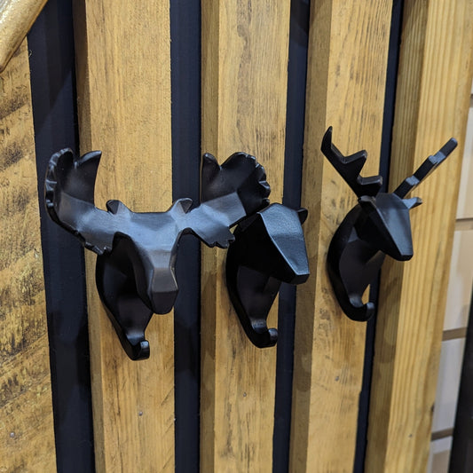 Black Geo Animal Head Hooks | Set of 3