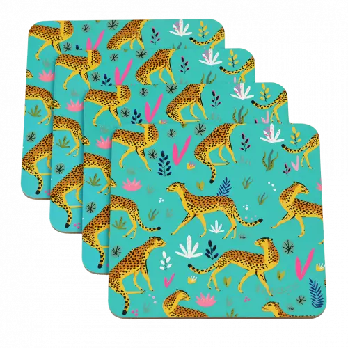Retro Cheetah Wooden Coasters | Set of 4
