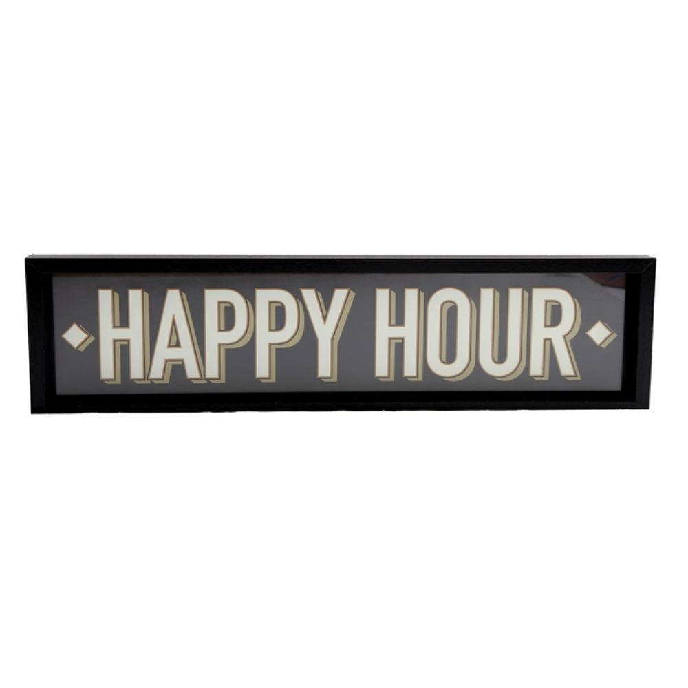 Black & Gold Happy Hour Glass Framed Sign | 50cm