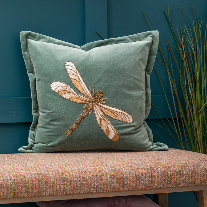 Dragonfly Velvet Oxford Cushion | Teal