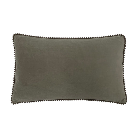 Pom Pom Edged Rectangle Cushion | Grey
