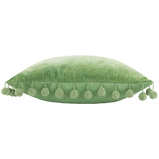 Polly Velvet Pom Pom Cushion, Green