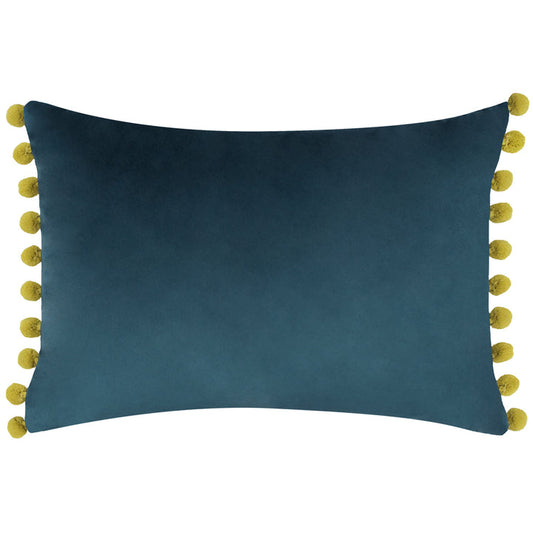 Pom Pom Rectangle Cushion | Indigo & Olive