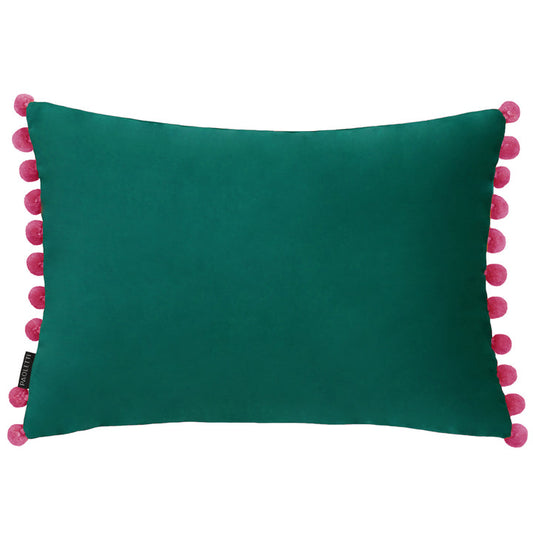 Pom Pom Rectangle Cushion, Teal & Berry