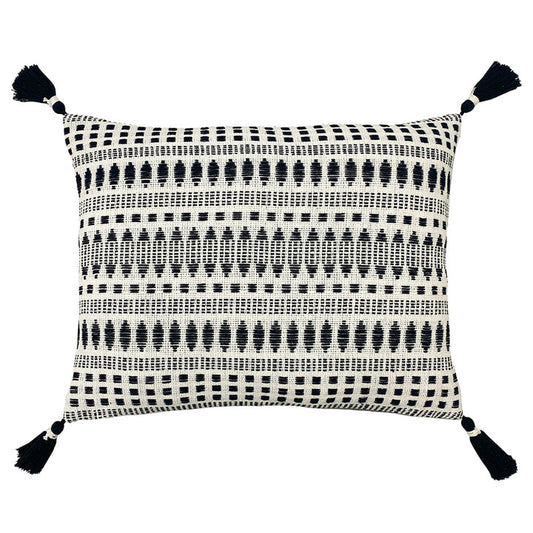 Aztec Woven Black & White Tasselled Cushion