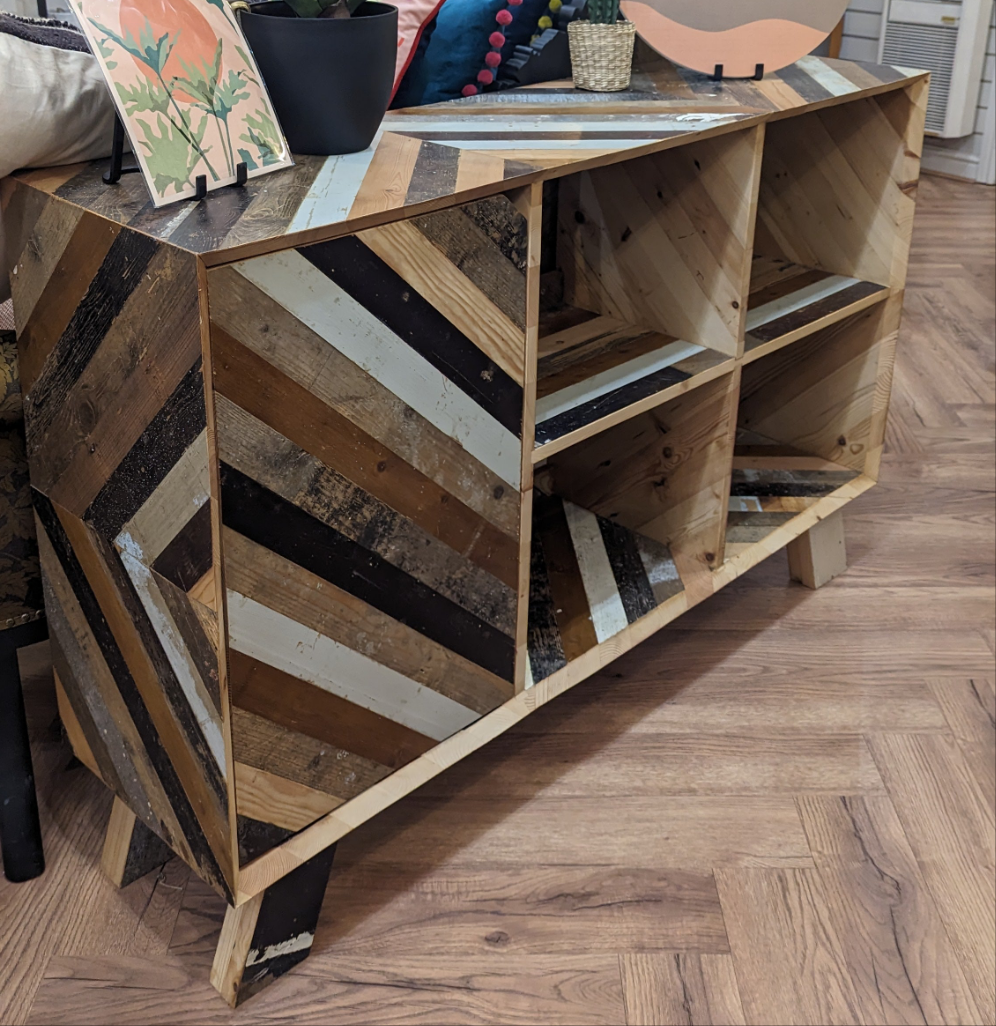 Handmade Chevron Upcycled Wooden Sideboard/Vinyl Storage Unit