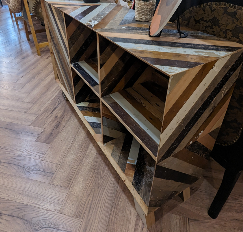 Handmade Chevron Upcycled Wooden Sideboard/Vinyl Storage Unit