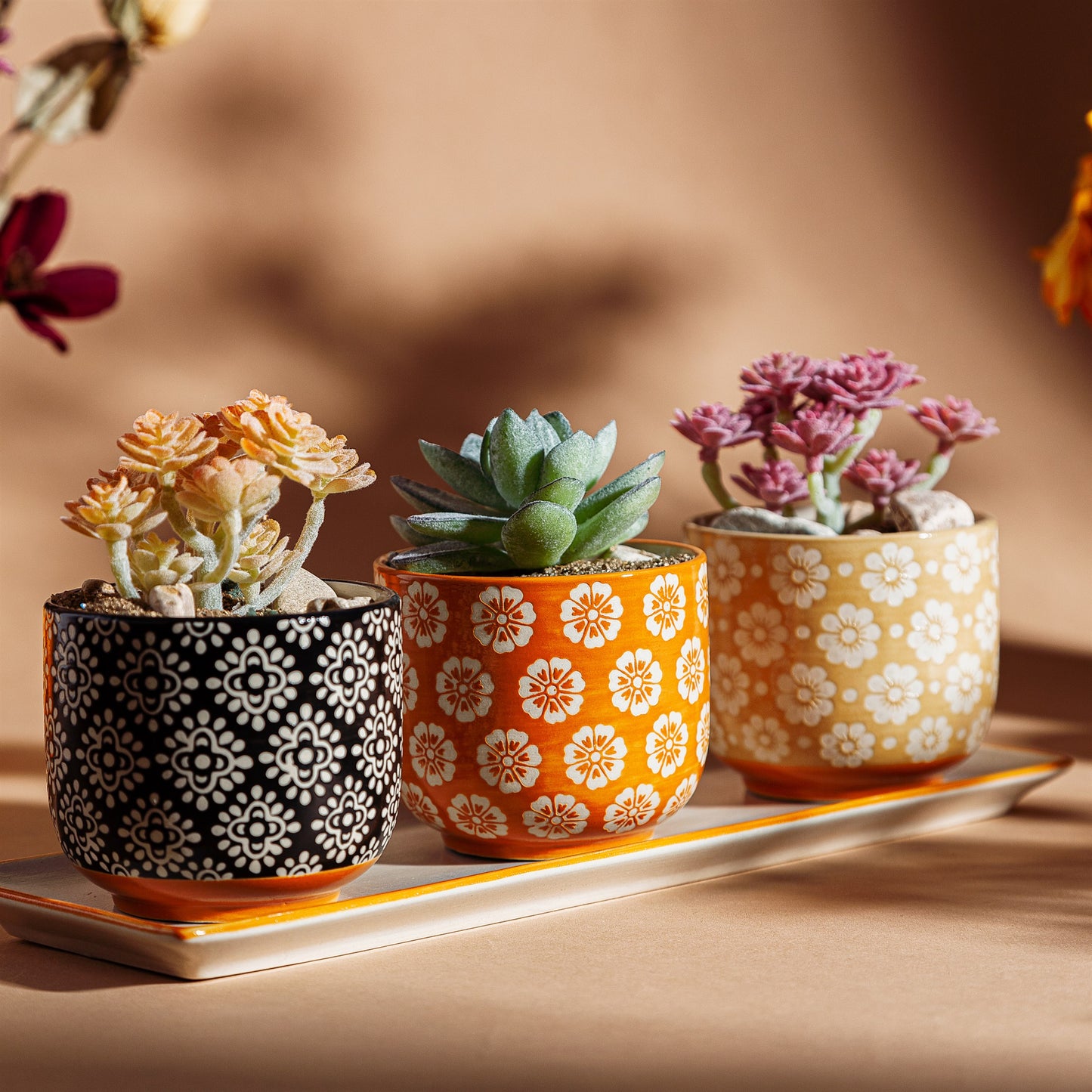 Floral Print Mini Planters | Set of 3