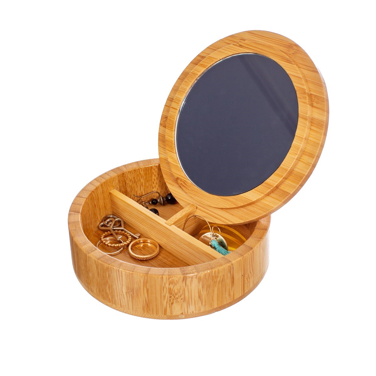 Round Bamboo Jewellery Box