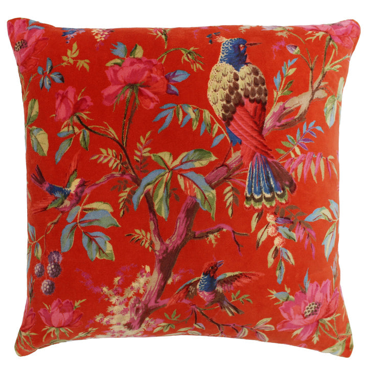 Birds & Botanics Velvet Cushion | Orange