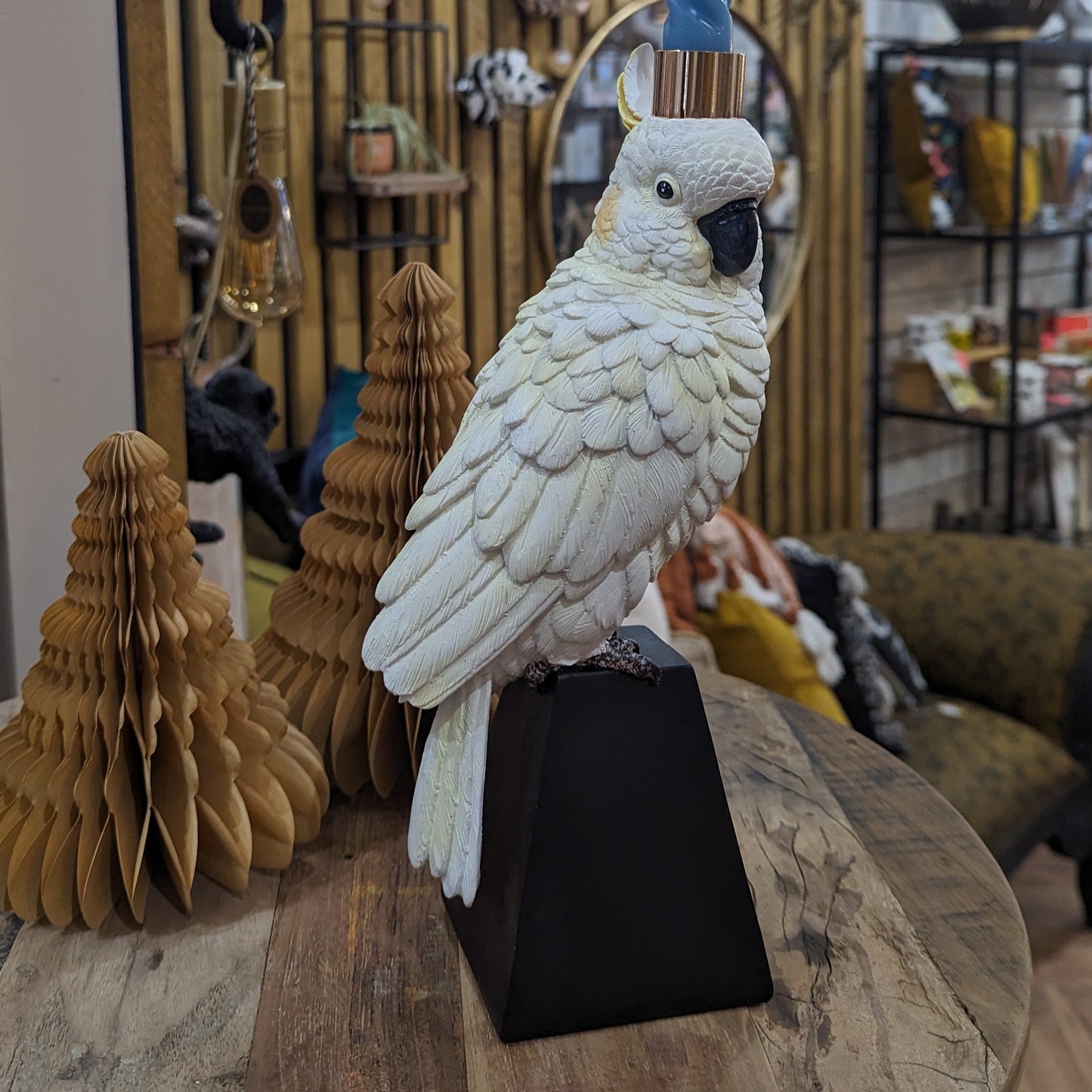 White Parrot Candlestick Holder