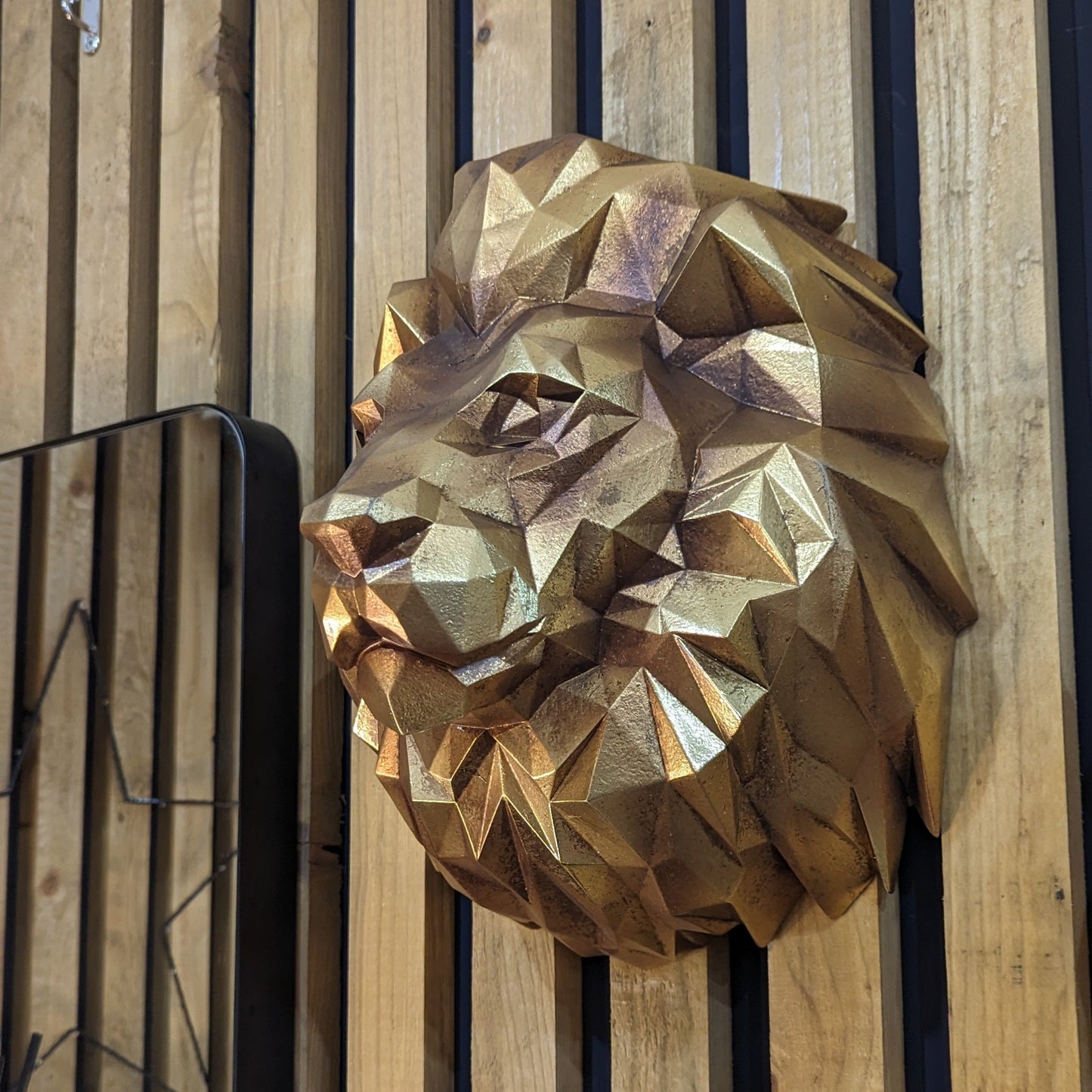 Geometric Gold Lion Wall Head | 36cm