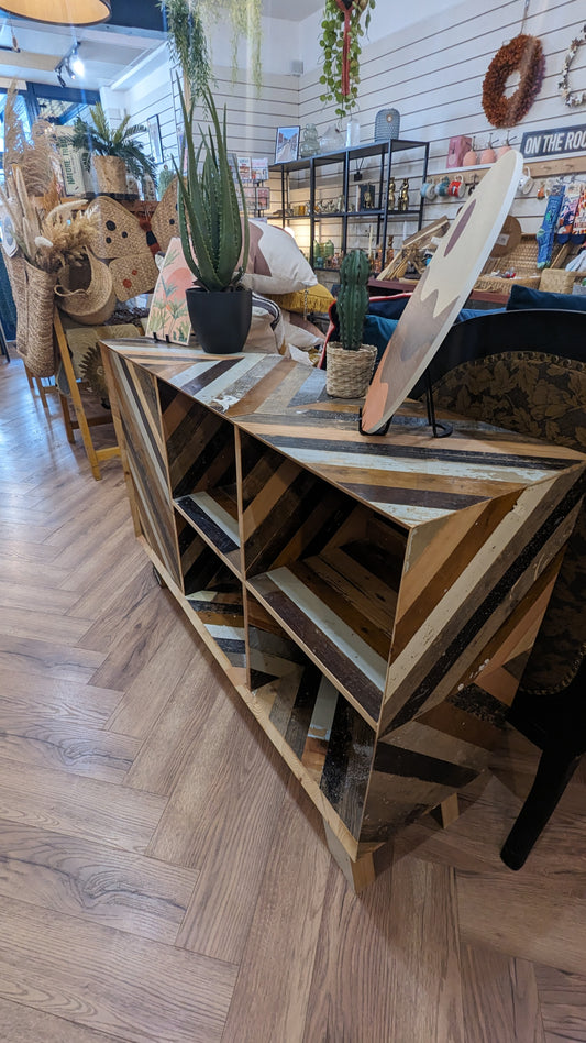 Handmade Chevron Upcycled Wooden Sideboard/Vinyl Storage Unit