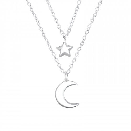 Stars & Moon Layered Sterling Silver Necklace