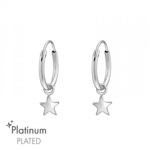 Hanging Star Platinum-Plated Sterling Silver Huggies Hoops