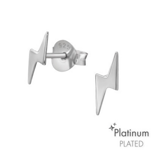 Lightning Bolt Platinum-Plated Sterling Silver Ear Studs