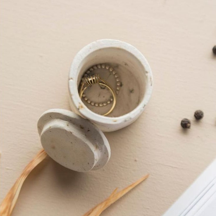 Handmade Speckled Clay Trinket Pot/Match Pot With Lid