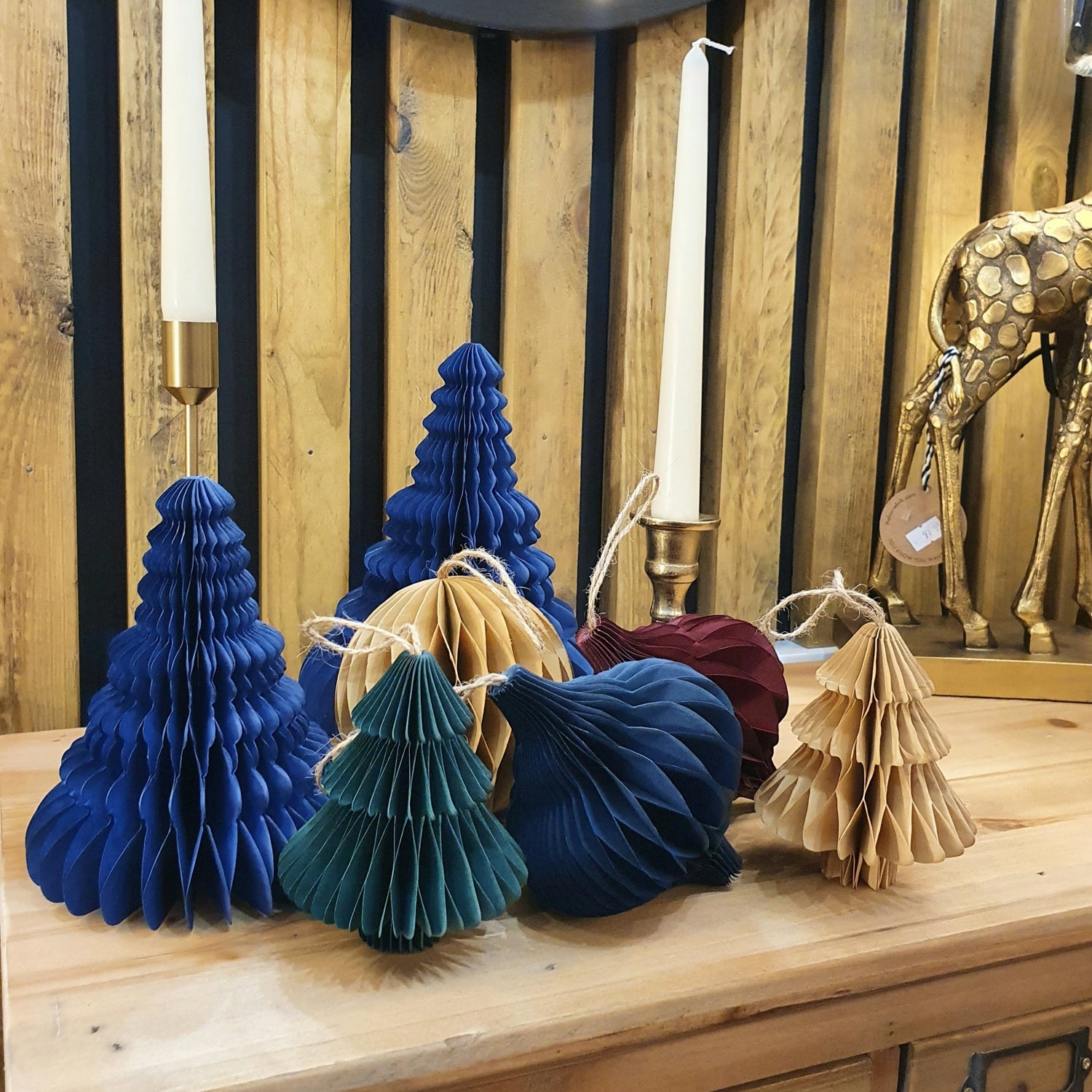 Recycled Paper, Set of Two Honeycomb Tree Decorations