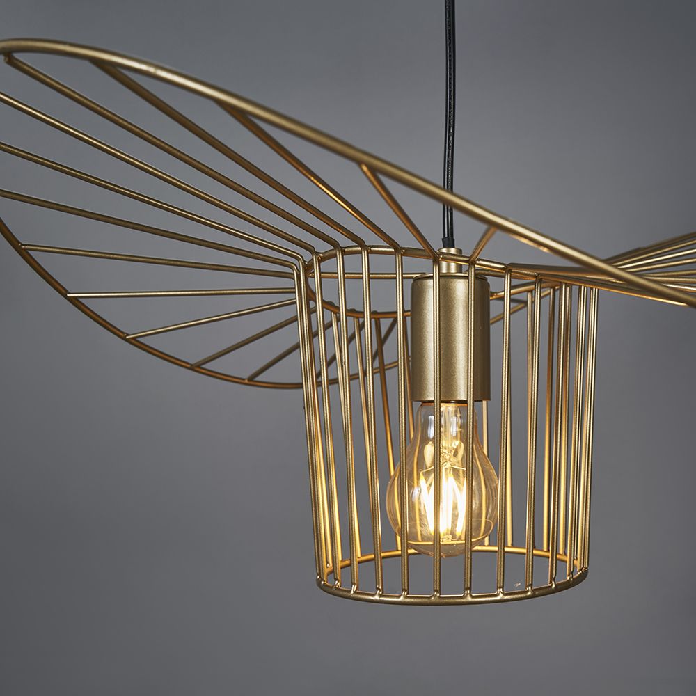 Gold Metal Wire 'Hat' Pendant Light