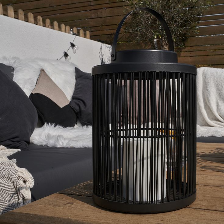 Cylinder Wire Outdoor Lantern With Battery LED Candle, 25cm