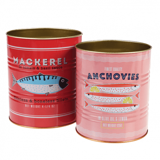 Mackerel & Anchovies Fish Retro Storage Tins, Set of 2
