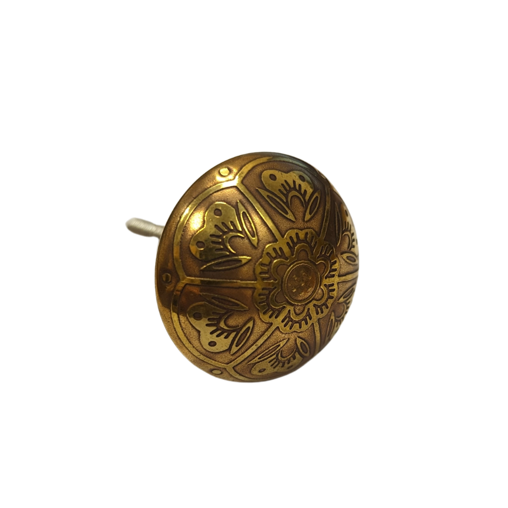 Brass Etched Dome Drawer Knob