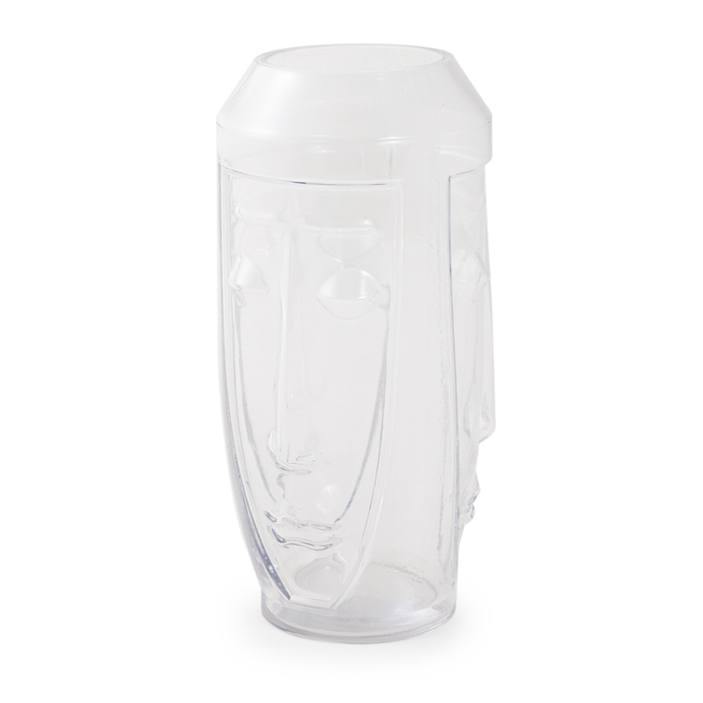 Tall Clear Glass Deco Face Vase