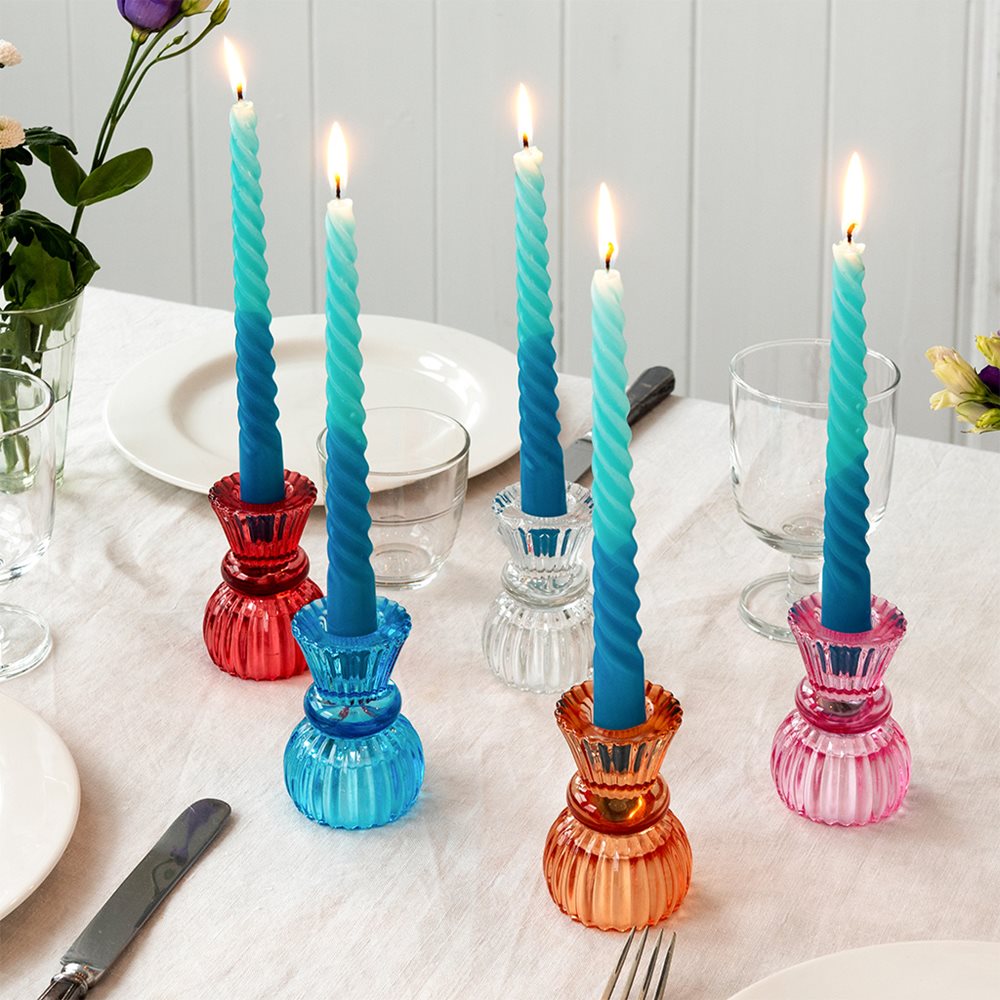 Ribbed Glass Tealight & Candle Holder | Various Colours Available