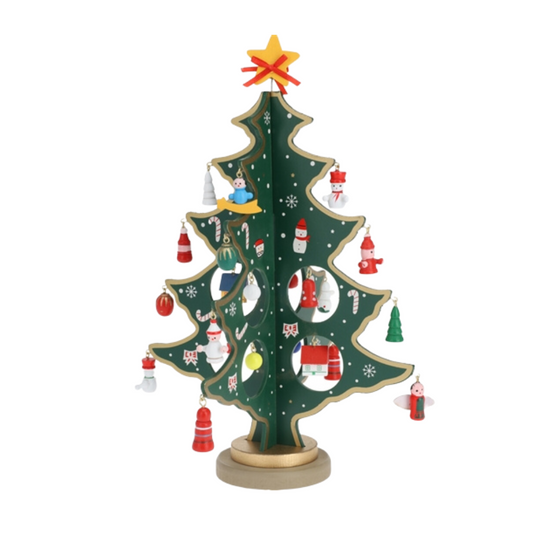Wooden Christmas Tree with Hanging Decorations