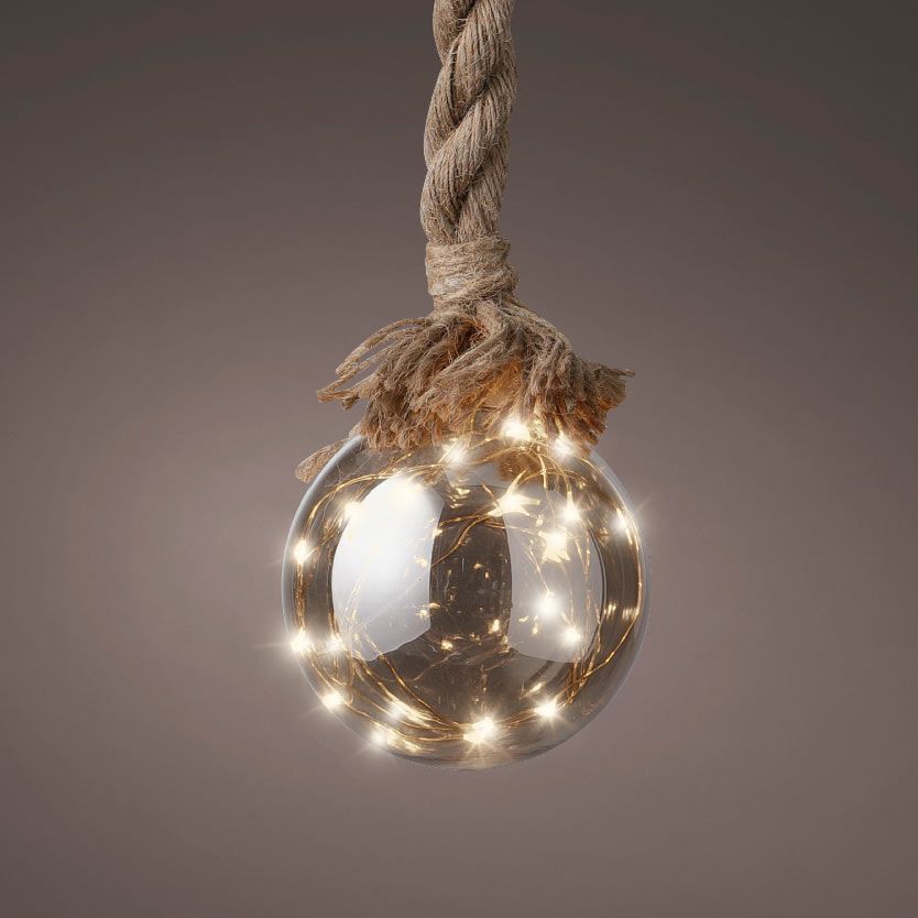 Hanging LED battery operated Christmas Bauble on Jute rope