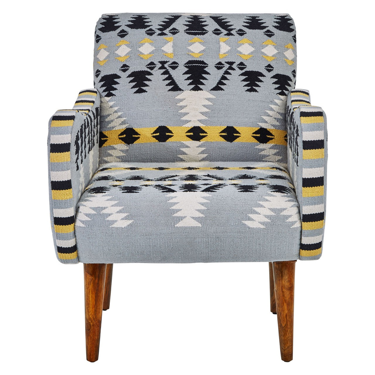 Boho Inspired Navajo Meets Scandi Style Arm Chair featuring Geometric Patterns