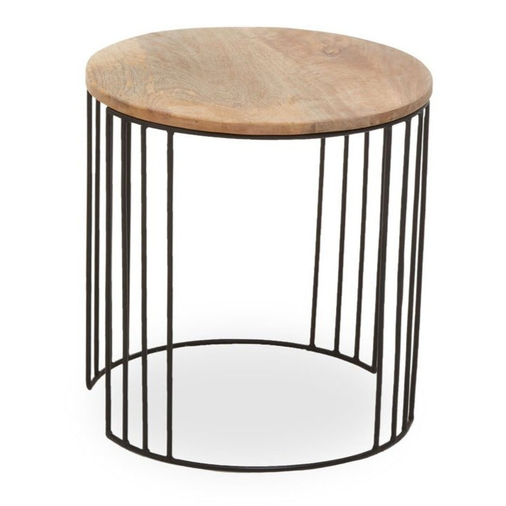 Large Mango Wood Side Table with Industrial Metal Drum Base