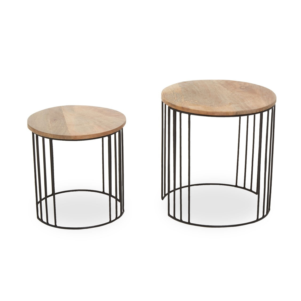 Mango Wood Side Tables With Metal Drum Base