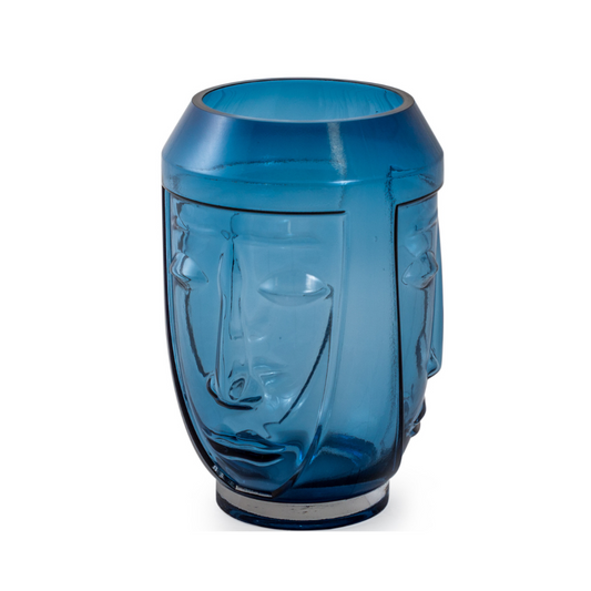 Blue Glass Deco Face Vase