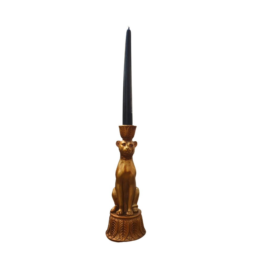 Gold Leopard Candle Stick Holder with black tapered candle