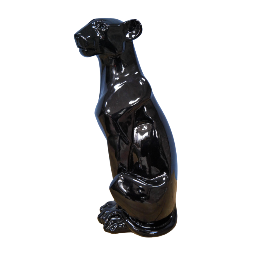 Side of Black Leopard Ornament showing a leopard sitting tall and majestically