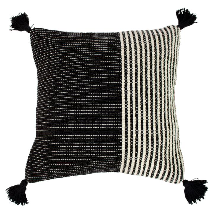 Black & White Woven Tassel Cushion