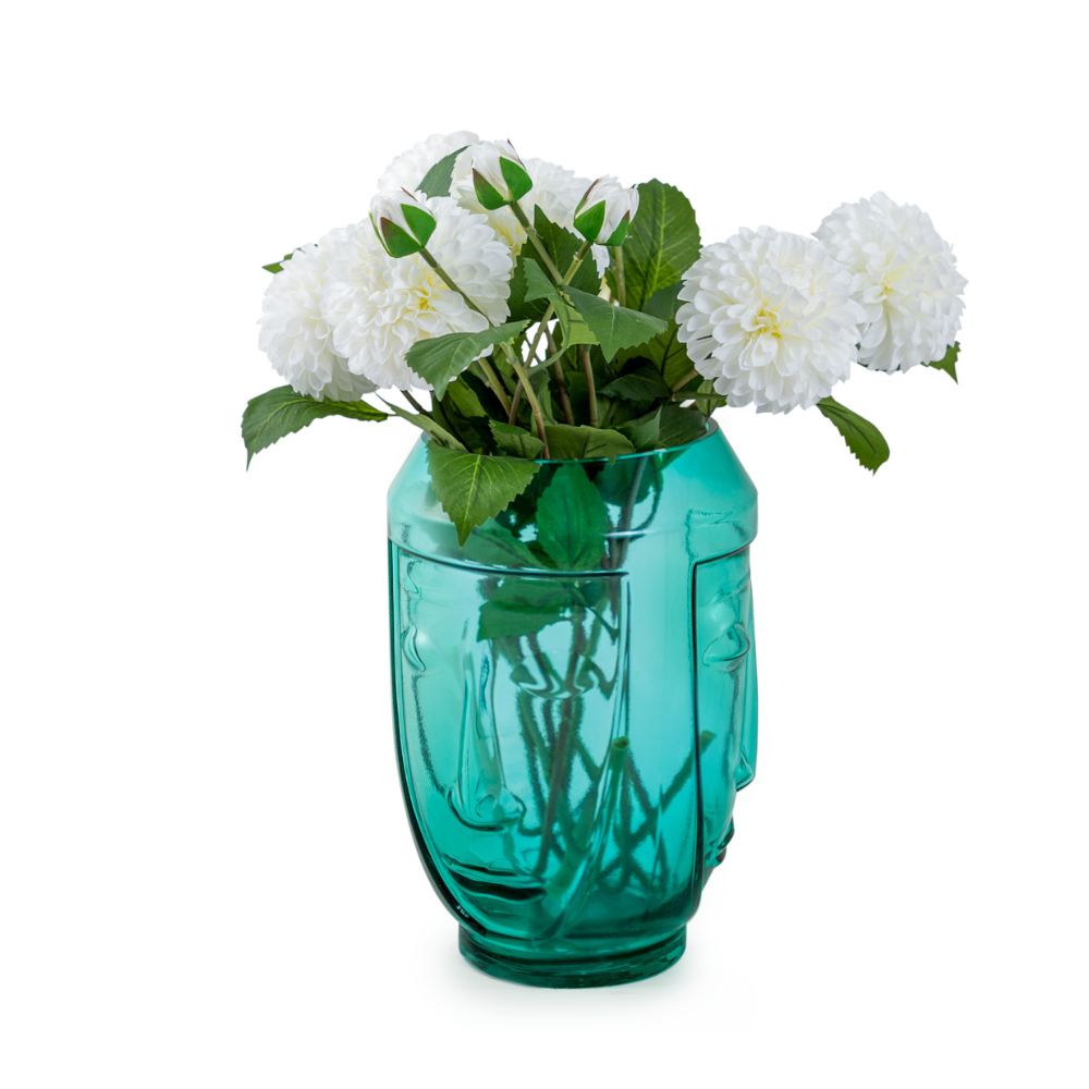 Teal Glass Deco Face Vase