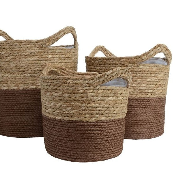 Natural & Terracotta Seagrass Woven Storage Baskets/Planters