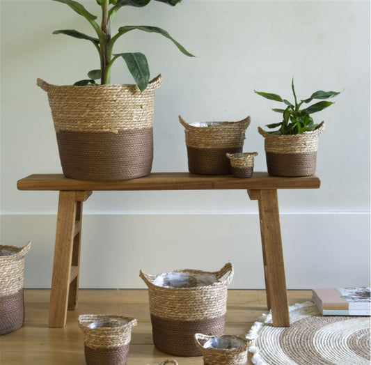 Natural & Terracotta Seagrass Woven Storage Baskets/Planters