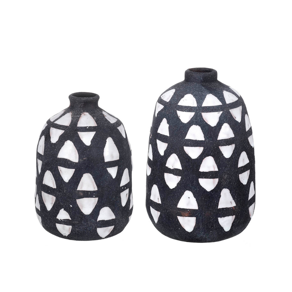 Two Styles of Chelsea Black & White Painted Terracotta Vase