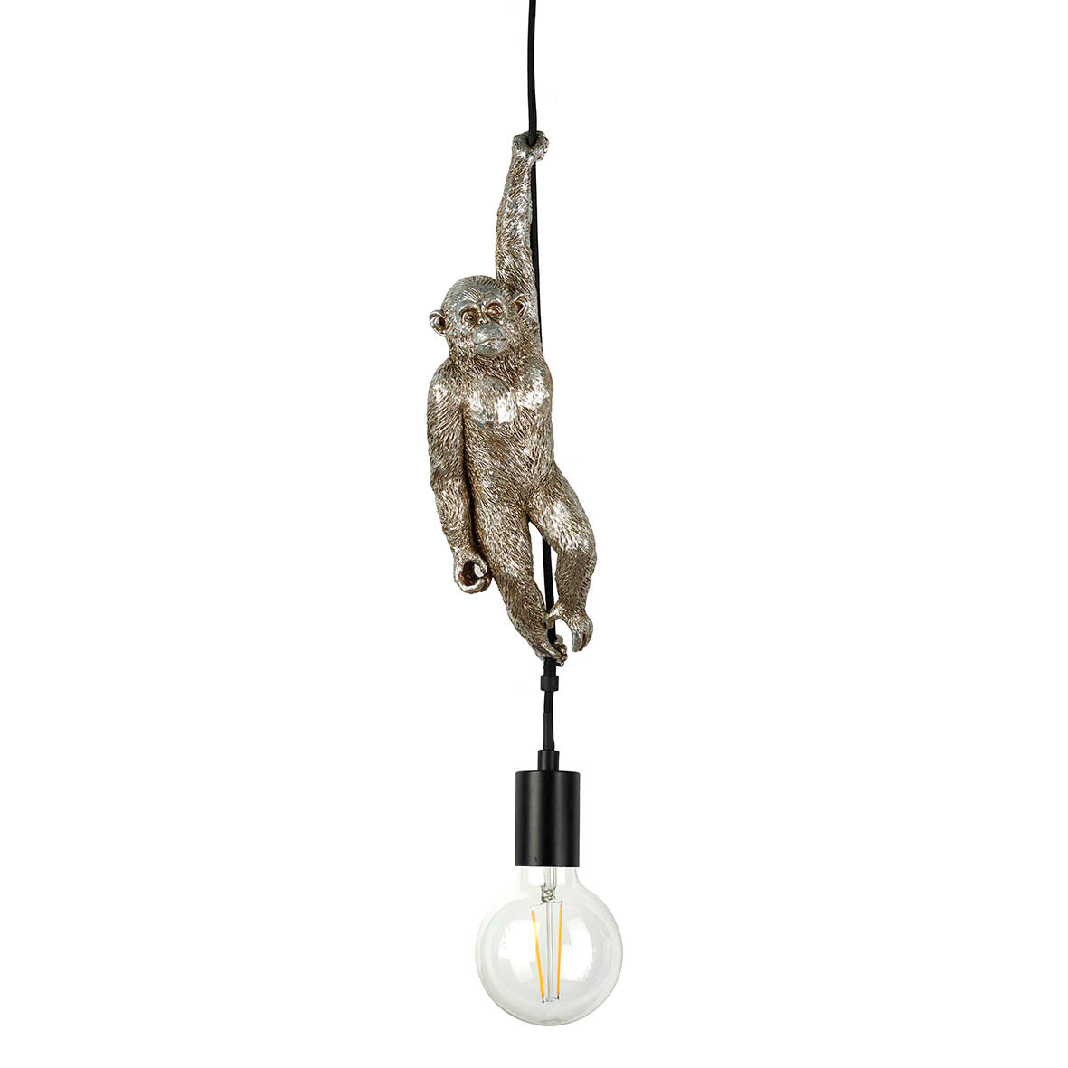 Monkeying Around Antique Silver Ceiling Light Pendant Featuring A Monkey Hanging From One Hand