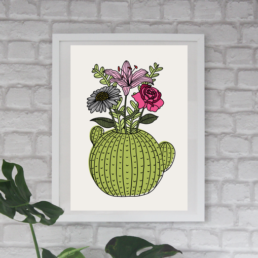 Flowers & Cacti Art Print, A4