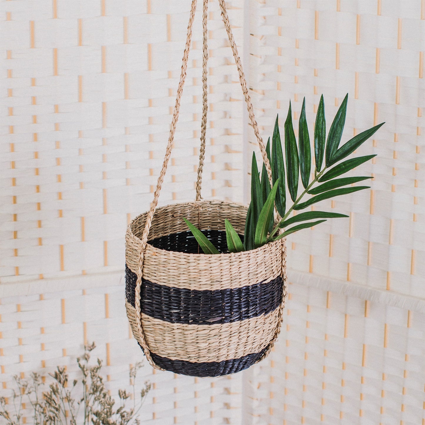 Black Stripe Seagrass Hanging Planter