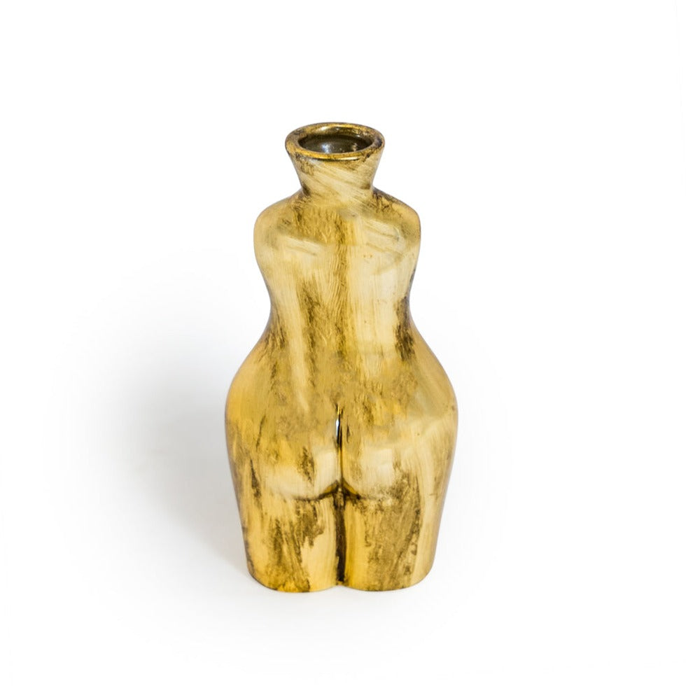 Aged Gold Ceramic Female Body Vase