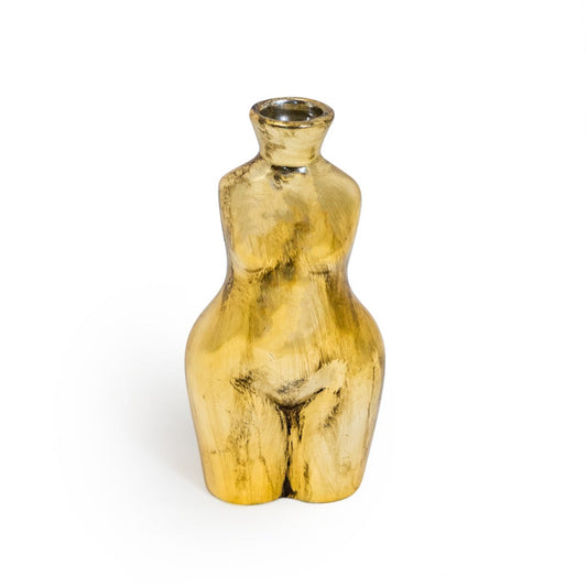 Aged Gold Ceramic Female Body Vase