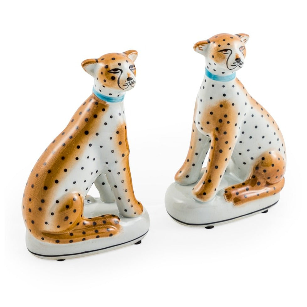 Pair of Ceramic Leopard/Big Cat Figurines